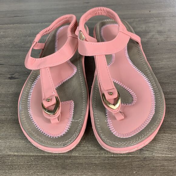 Socosands Womens Sandals Size 8 EUR 39 Orange Comfort Slip On Padded New T Strap - Picture 4 of 10